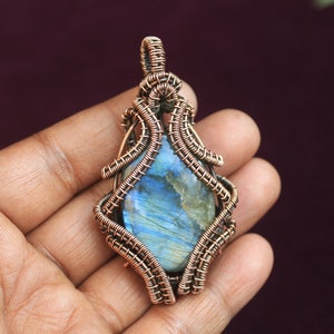 Blue Labradorite Pendant/ Blue Fire Labradorite Gemstone Copper Wire Wrap Pendant/ Copper Pendant Jewelry/ Gift For Her/ Oxidize Pendant