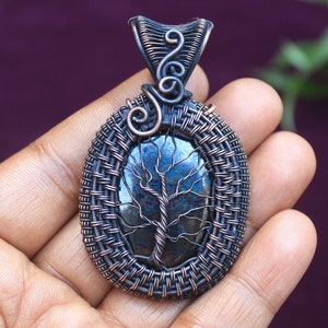Chrysocolla Tree of Life Pendant: Copper Wire Wrapped Gemstone Jewelry