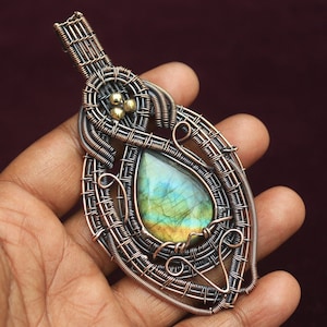 Awesome Multi Flash Labradorite Copper Pendant/ Labradorite Gemstone Copper Wire Wrap Pendant Jewelry/ Gift Pendant/ Oxidize Polish Pendant