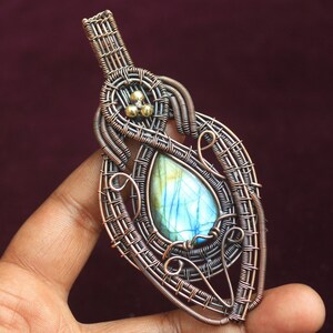 Awesome Blue Fire Labradorite Copper Pendant/ Labradorite Gemstone Copper Wire Wrap Pendant Jewelry/ Gift Pendant/ Oxidize Polish Pendant