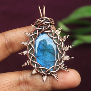 Excellence Blue Fire Labradorite Copper Pendant/ Labradorite Gemstone Copper Wire Wrap Pendant Jewelry/ Gift Pendant/ Oxidize Polish Pendant