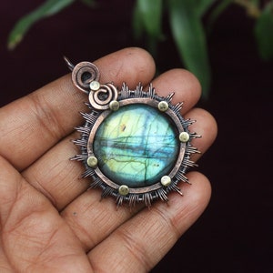 Genuine Flashy Labradorite Copper Pendant/ Gemstone Copper Wire Wrap Pendant Jewelry/ Gift Pendant/ Oxidize Polish Pendant/ Handmade Pendant