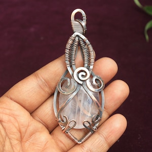 Excellence Pink Rose Quartz Handmade Pendant /  Gemstone Copper Wire Wrap Jewelry/ Oxidize Polish Pendant/ Christmas Gift/ Gift For Lover