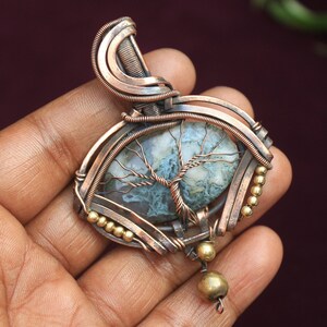 Handmade Copper Tree of Life Pendant: Moss Agate Gemstone Jewelry