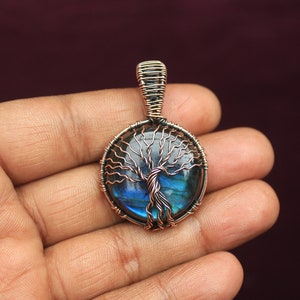 Fabulous Blue Flash Labradorite Copper Design Pendant/ Gemstone Copper Wire Wrap Pendant Jewelry/ Gift Pendant/ Oxidize Polish Pendant
