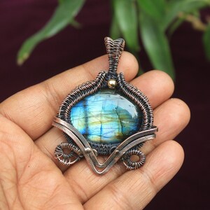 Blue Multi Fire Labradorite Copper Pendant/ Gemstone Copper Wire Wrap Pendant Jewelry/ Gift Pendant/ Oxidize Polish / Blue Crystal Pendant
