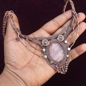 Dainty Pink Rose Quartz Copper Necklace/ Gemstone Copper Wire Wrap Necklace/ Women Copper Necklace Jewelry/ Necklace Gift For Christmas