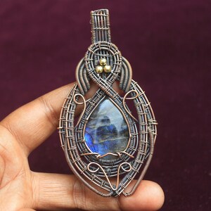 Stunning Blue Fire Labradorite Copper Pendant/ Labradorite Gemstone Copper Wire Wrap Pendant Jewelry/ Gift Pendant/ Oxidize Polish Pendant