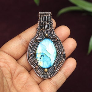 Sky Blue Fire Labradorite Copper Pendant/ Gemstone Copper Wire Wrap Pendant Jewelry/ Gift Pendant/ Oxidize Polish Pendant, Gift For Her