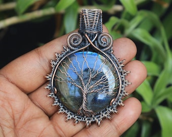 Excellence Tree Of Life Pendant Labradorite Gemstone Copper Wire Wrap Pendant/ Gift For Friend/ Oxidize Polish Copper Pendant