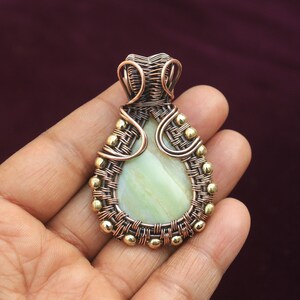 Tempting Copper Pendant/ Serpentine Gemstone Copper Wire Wrap Jewelry/ Oxidize Polish Pendant/ Gift For Her/ Daily Use Copper Jewelry