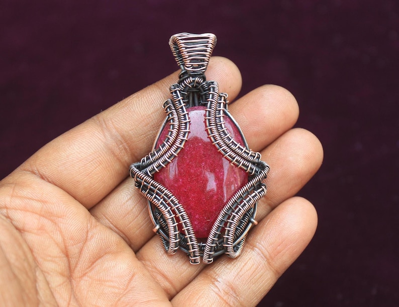 Dainty Ruby Copper Wire Wrap Pendant Jewelry/ Red Gemstone Pendant