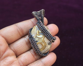 Cobra Jasper Pendant: Designer Copper Wire Wrap Jewelry