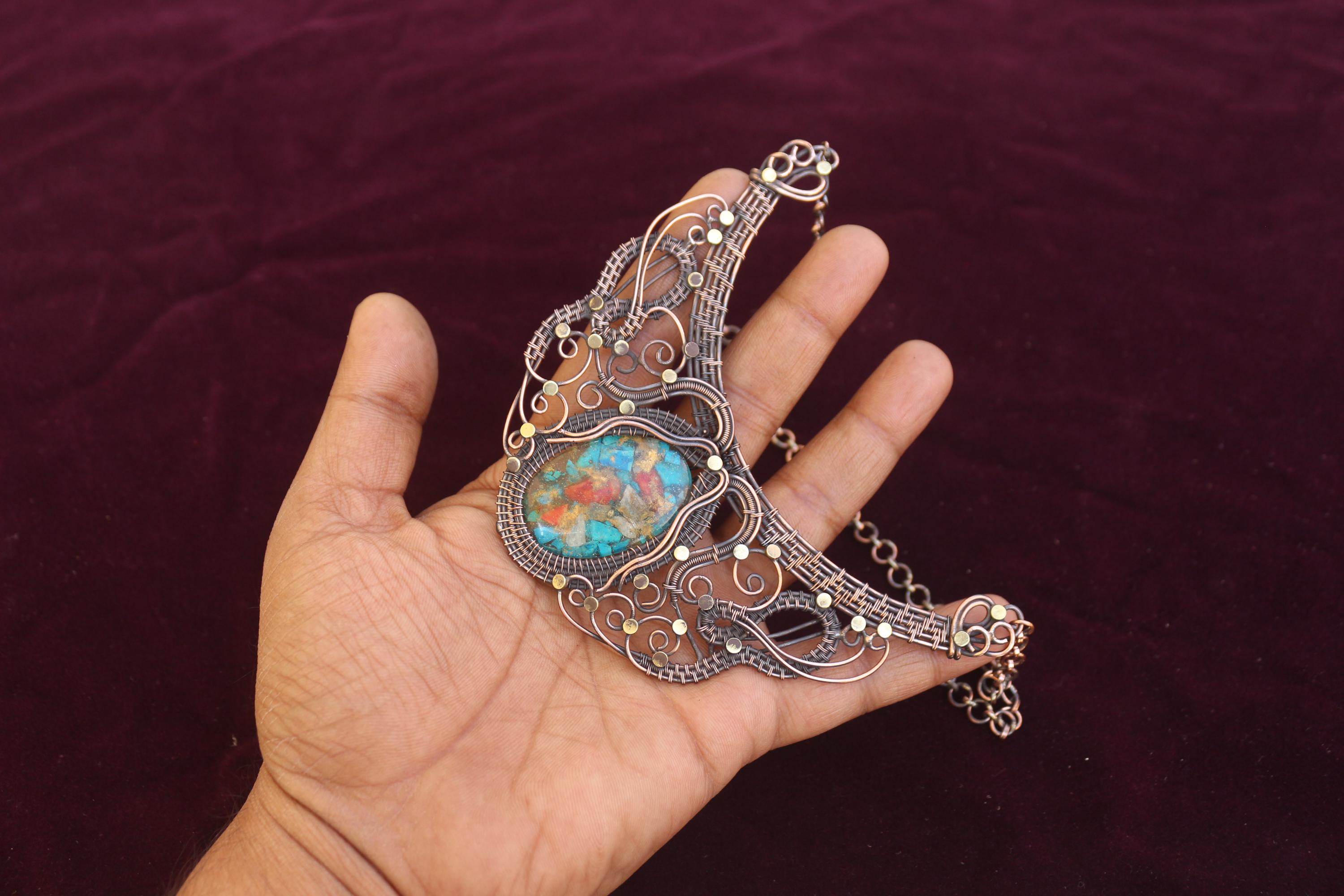 Handmade Copper Wire Wrap Oyster Turquoise Necklace - Etsy