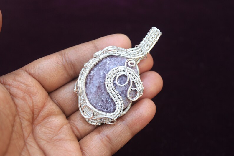 Rhodonite Gemstone Pendant: Silver Plated Copper Wire Wrapped Jewelry image 2