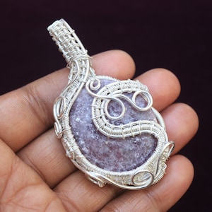 Rhodonite Gemstone Pendant: Silver Plated Copper Wire Wrapped Jewelry image 1