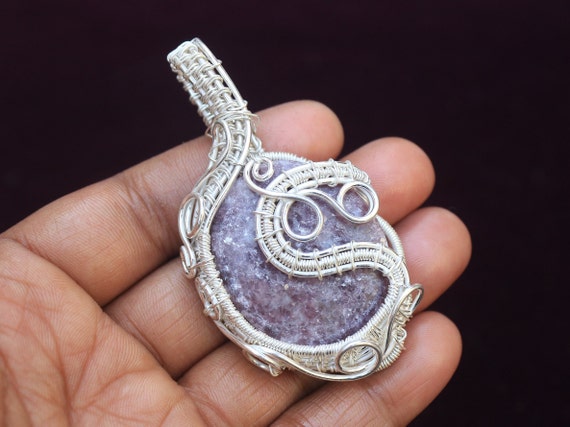 Rhodonite Gemstone Pendant: Silver Plated Copper Wire Wrapped Jewelry