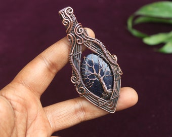 Copper Wire Wrap Tree of Life Pendant: Blue Sun Star Gemstone - Etsy