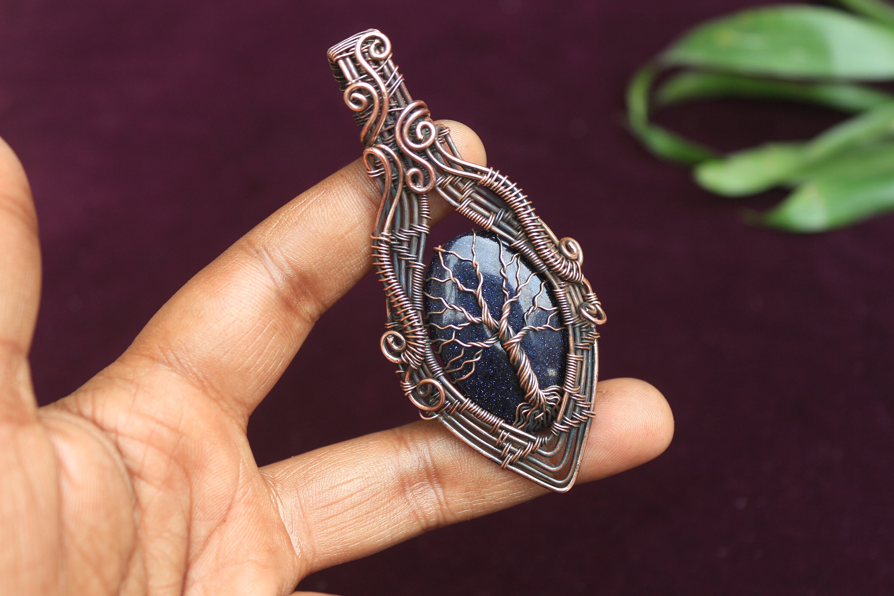 Copper Wire Wrap Tree of Life Pendant: Blue Sun Star Gemstone - Etsy