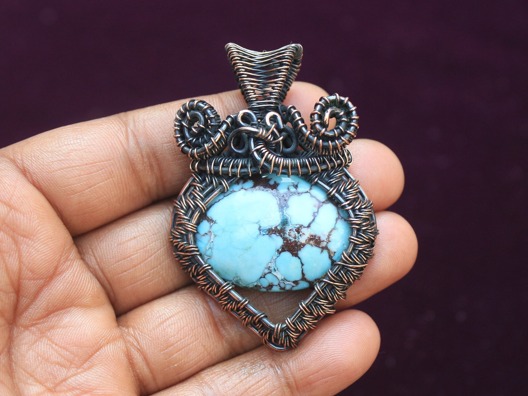 Engraved Gemstone Pendant ペンダントトップ Designer Copper Wire Wrap Pendant: Turquoise Gemstone Jewelry - Etsy