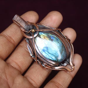 Unique Blue Fire Labradorite Copper Pendant/ Labradorite Gemstone Copper Wire Wrap Pendant Jewelry/ Gift Pendant/ Oxidize Polish/ For Gift