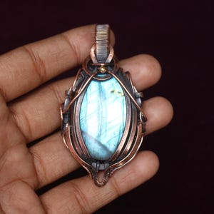 Tempting Blue Fire Labradorite Copper Pendant/ Labradorite Gemstone Copper Wire Wrap Pendant Jewelry/ Gift Pendant/ Oxidize Polish/ For Gift