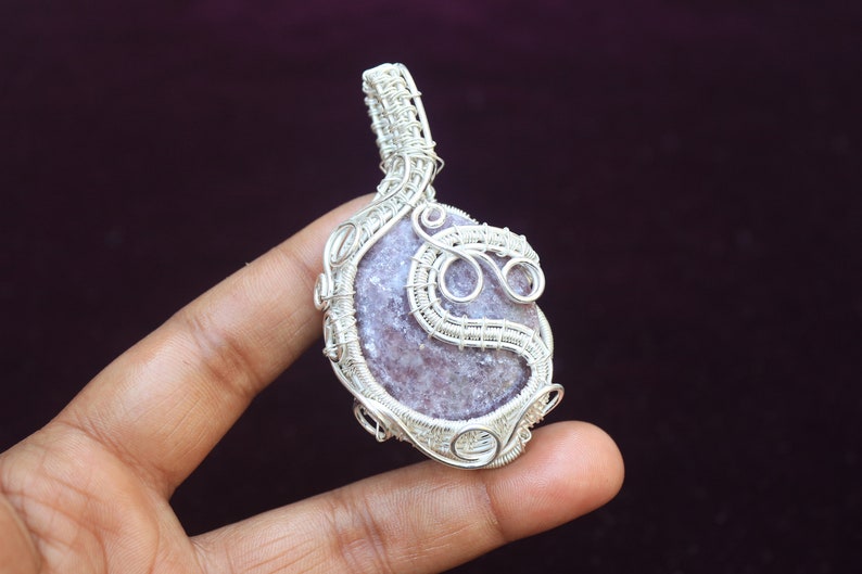 Rhodonite Gemstone Pendant: Silver Plated Copper Wire Wrapped Jewelry image 4