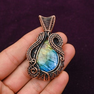 Elegant Blue  Fire Labradorite Copper Pendant / Gemstone Copper Wire Wrap Pendant Jewelry/ Gift Pendant/ Oxidize Polish Pendant