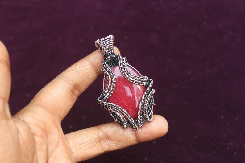 Dainty Ruby Copper Wire Wrap Pendant Jewelry/ Red Gemstone Pendant
