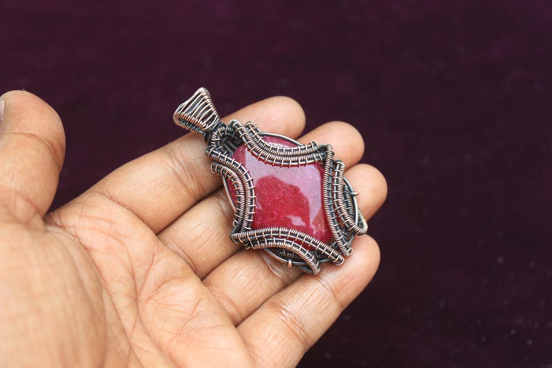 Dainty Ruby Copper Wire Wrap Pendant Jewelry/ Red Gemstone Pendant