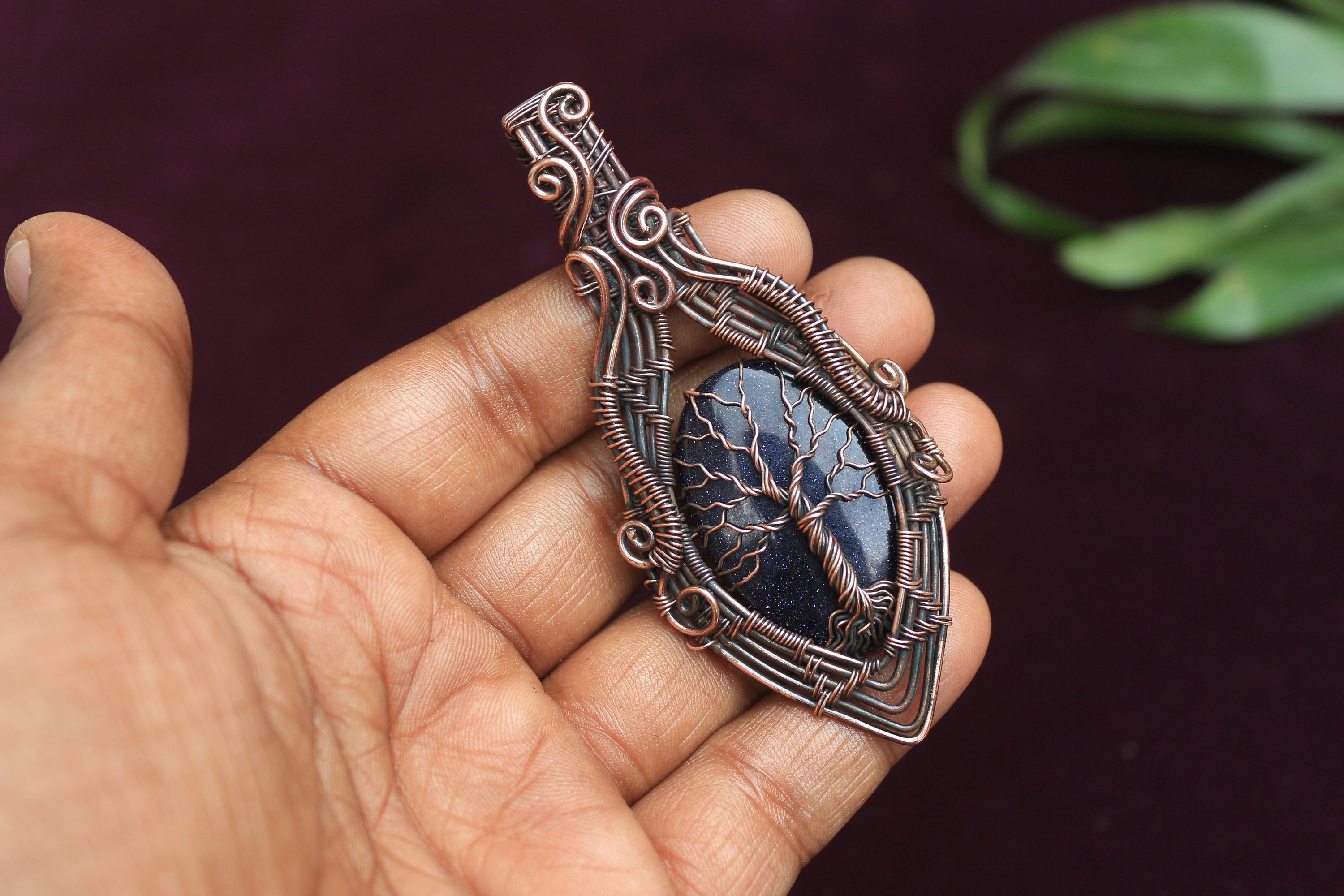Handcrafted Moldavite Wire Wrapped Tree Of Life Pendant - Copper - Gift For Her