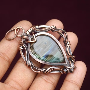 Excellence Flashy Labradorite Copper Pendant/ Labradorite Gemstone Copper Wire Wrap Pendant Jewelry/ Gift Pendant/ Oxidize Polish Pendant