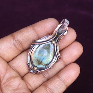Attractive Flashy Labradorite Copper Pendant/ Gemstone Copper Wire Wrap Pendant Jewelry/ Gift Pendant/ Oxidize Polish Pendant, Gift For Her