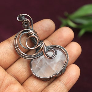 Beautiful Pink Rose Quartz Handmade Pendant /  Gemstone Copper Wire Wrap Jewelry/ Oxidize Polish Pendant/ Christmas Gift/ Gift For Lover