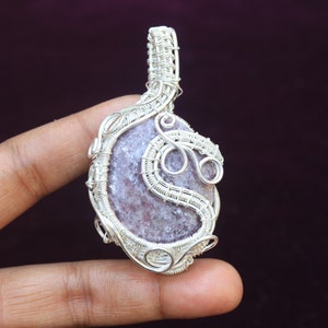 Rhodonite Gemstone Pendant: Silver Plated Copper Wire Wrapped Jewelry image 3