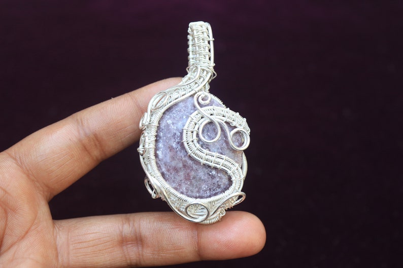 Rhodonite Gemstone Pendant: Silver Plated Copper Wire Wrapped Jewelry image 3