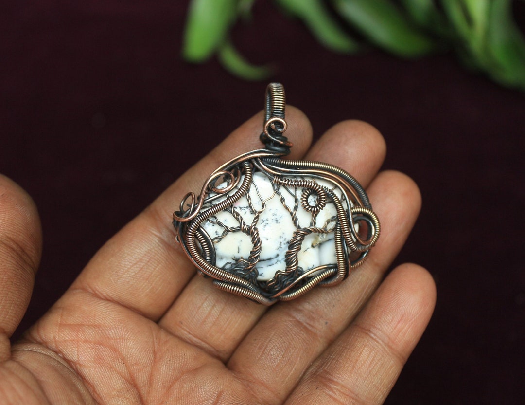 Dendrite Opal Pendant: Copper Wire Double Tree Jewelry - Etsy