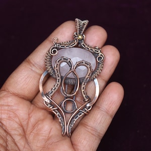 Faceted Pink Rose Quartz Handmade Pendant/  Gemstone Copper Wire Wrap Jewelry/ Oxidize Polish Pendant/ Christmas Gift/ Gift For Mother