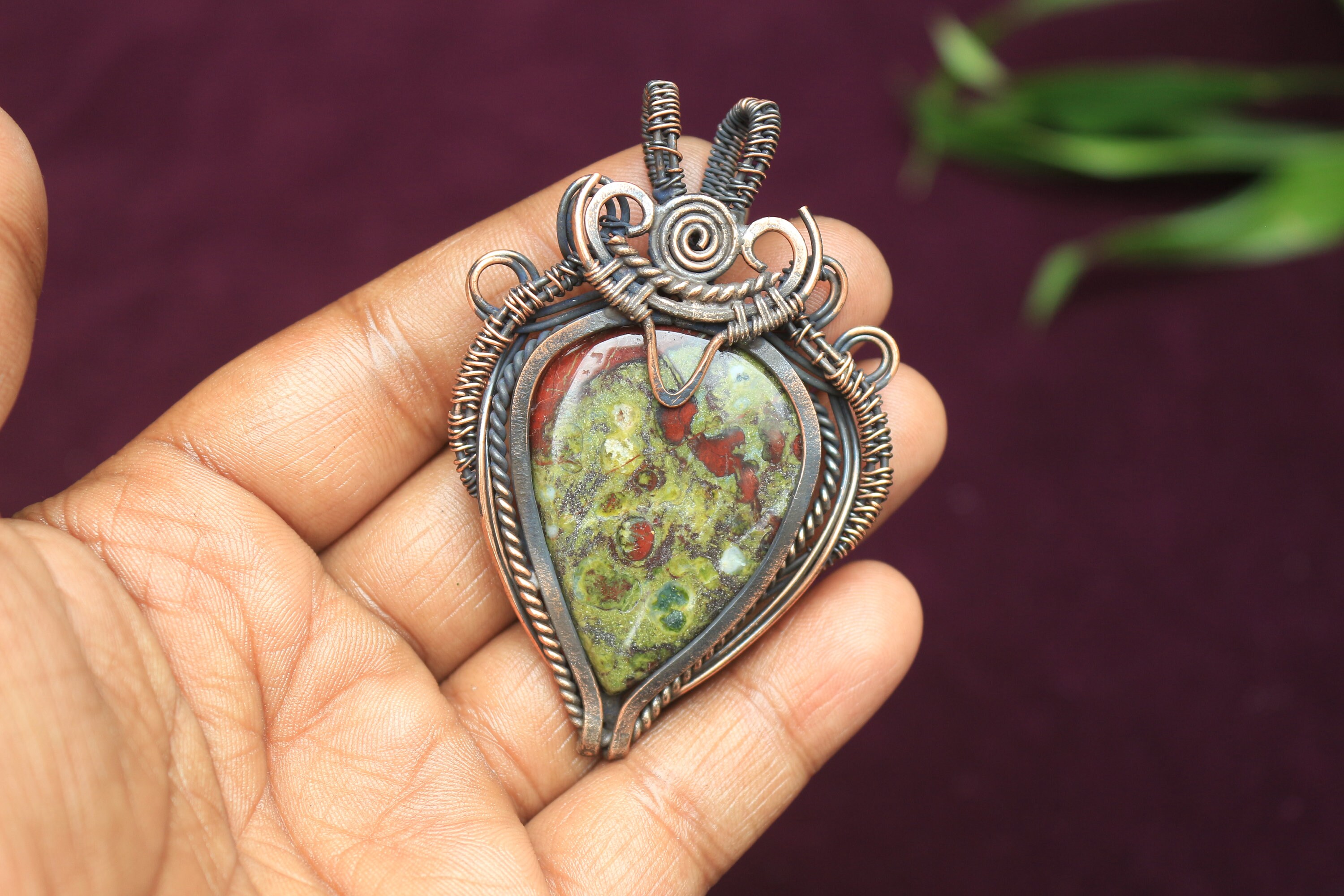 Fabulous Dragon Blood Agate Gemstone Copper Wire Wrap