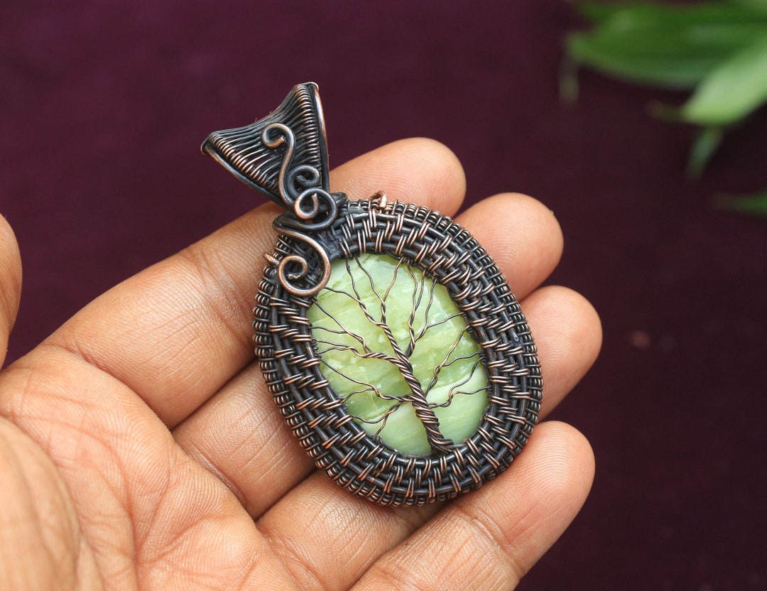 Tree of Life Copper Pendant/ Serpentine Gemstone Copper Wire Wrap
