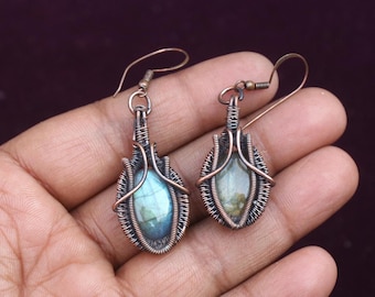 Labradorite Earrings: Copper Wire Wrapped Gemstone Jewelry