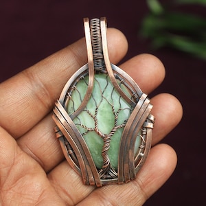 Tree Of Life Copper Pendant/ Serpentine Gemstone Copper Wire Wrap Jewelry/ Oxidize Polish Pendant/ Gift For Her/ Handmade Copper Pendant