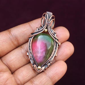 Pink Tourmaline Copper Wire Wrap Pendant: Oxidized Gemstone Jewelry