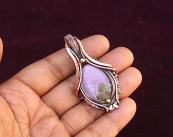 Copper Wire Wrap Purpurite Pendant Necklace