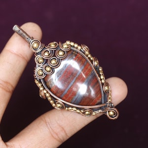 Tiger Eye Copper Wire Wrap Pendant: Iron Tiger Gemstone Jewelry