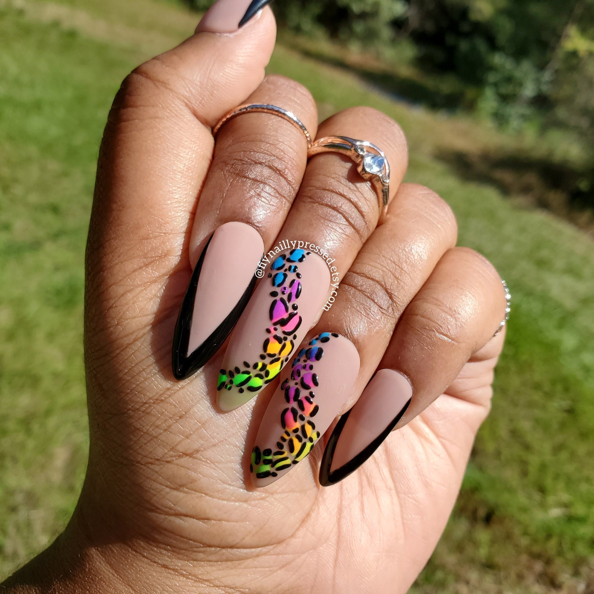Cheetah Print Press on Nails Leopard Print Rainbow Animal - Etsy Hong Kong