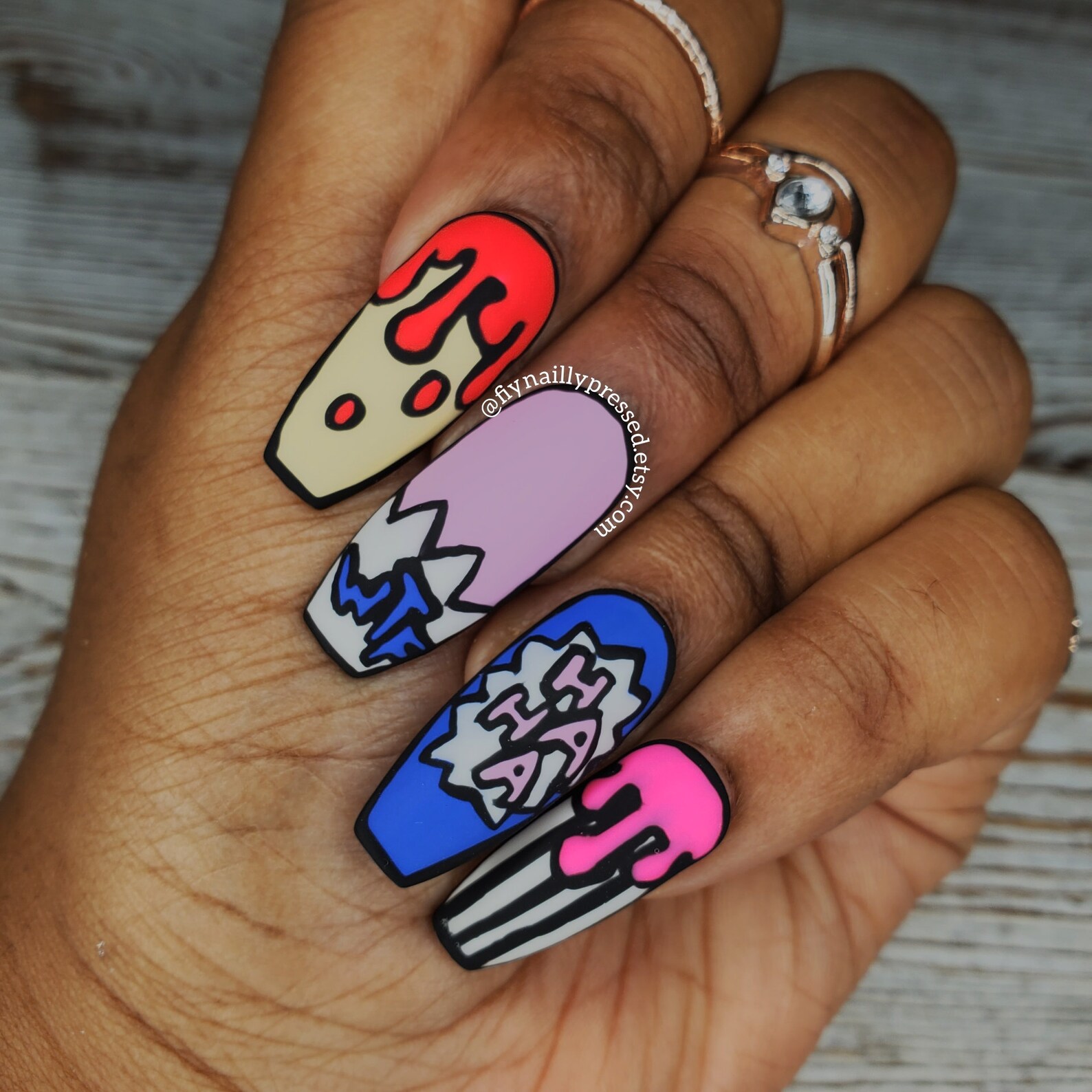 Pop Art Press on Nails Comic Book Theme Custom Nail Sets