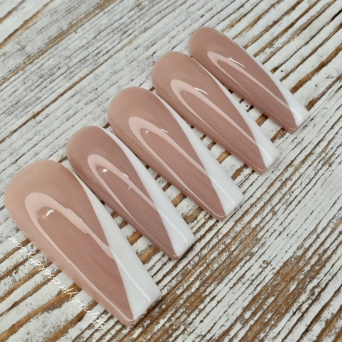 Slanted french tip press on nails french tips nude slanted | Etsy