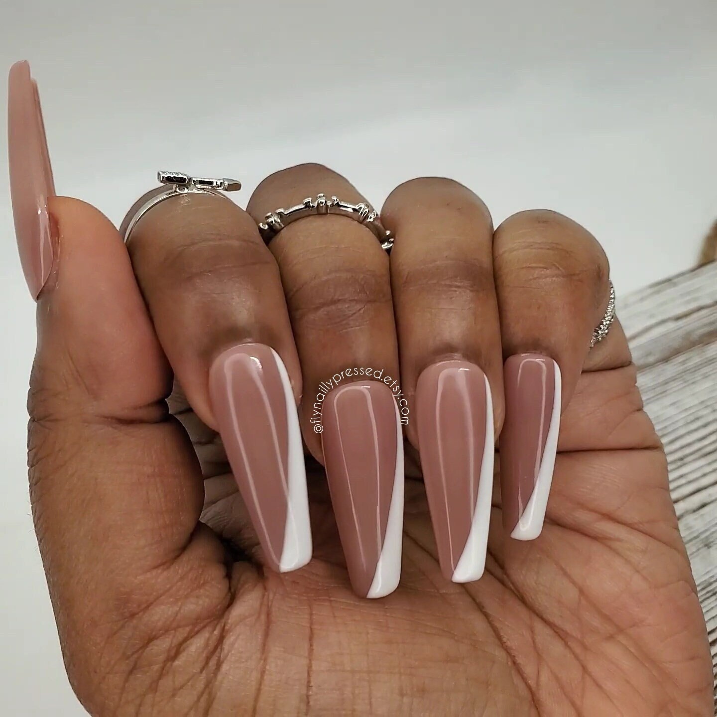 Slanted french tip press on nails french tips nude slanted | Etsy