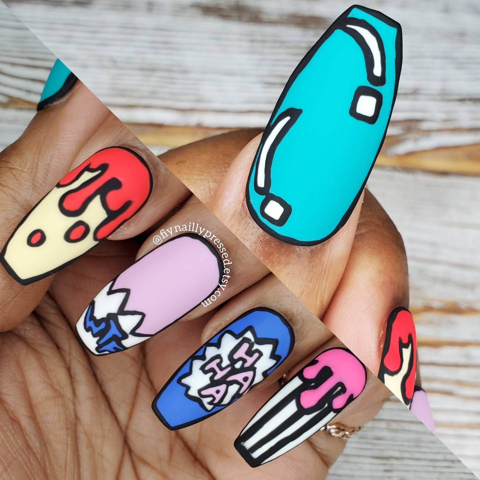 Pop Art Press on Nails Comic Book Theme Custom Nail Sets